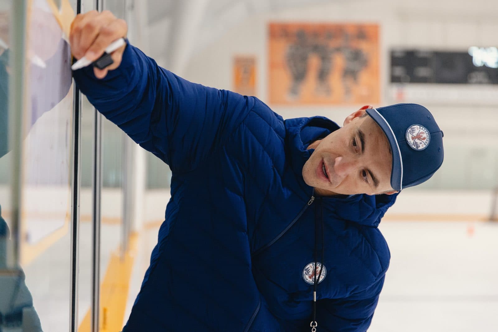Gavin Bayreuther drawing up a play on the glass