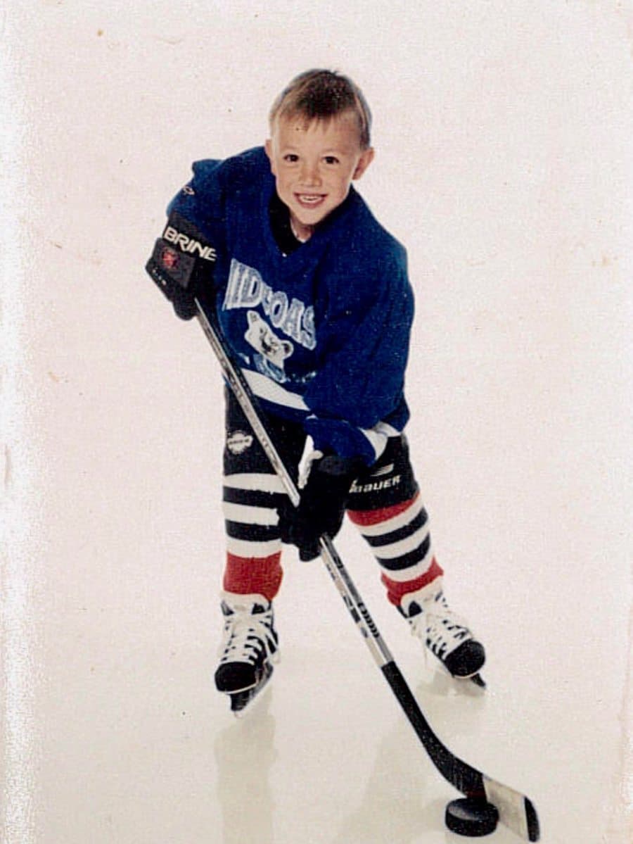 Gavin Bayreuther as a young player in his first hockey jersey